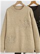 Jersey de punto con flores y perlas