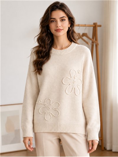 Jersey de punto con flores de cordón