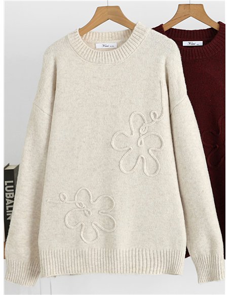 Jersey de punto con flores de cordón