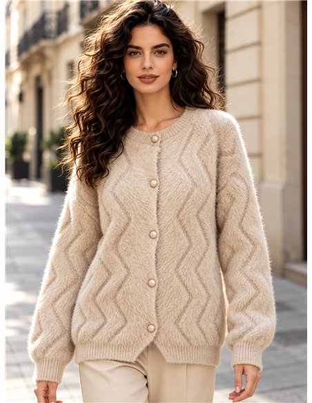 Cardigan en fourrure douce à boutons nacrés