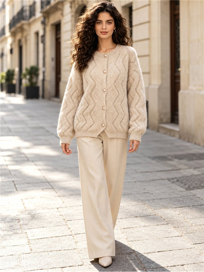 Cardigan en fourrure douce à boutons nacrés