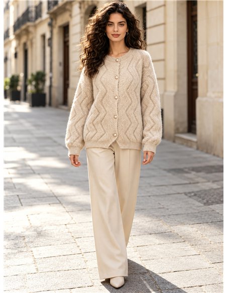 Cardigan en fourrure douce à boutons nacrés