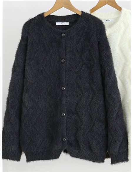 Cardigan en fourrure douce à boutons nacrés