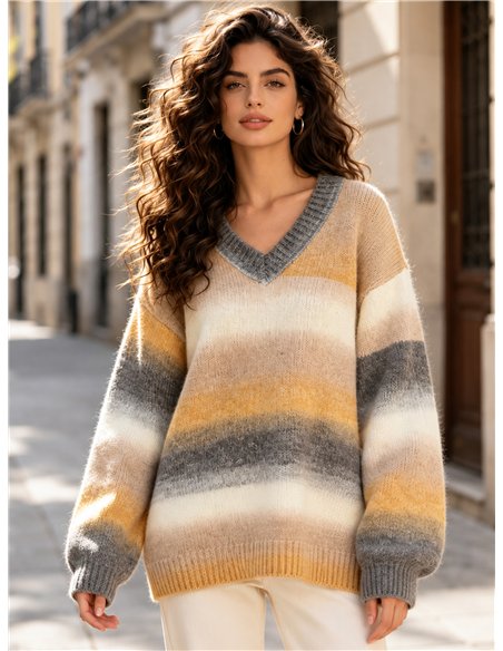 Jersey de punto degradado cuello pico