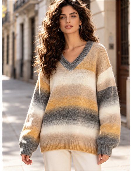 Jersey de punto degradado cuello pico