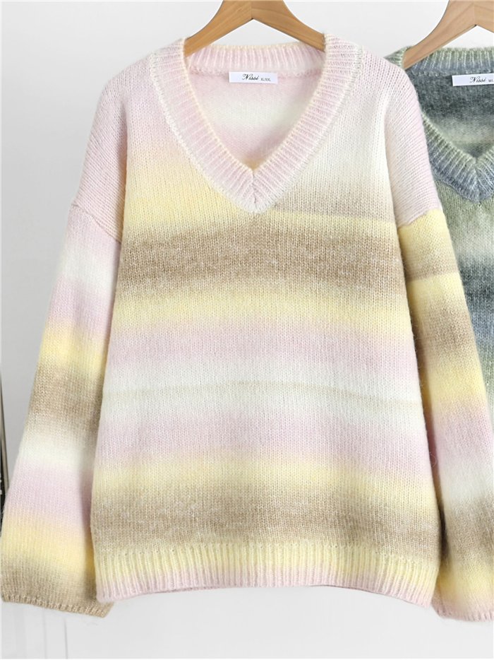 Jersey de punto degradado cuello pico