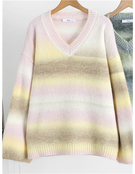 Jersey de punto degradado cuello pico
