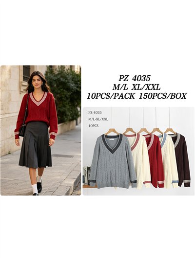 Pull en maille à col V et torsades 2