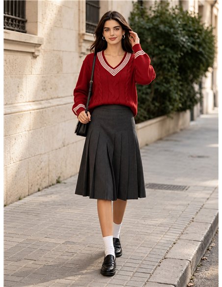 Pull en maille à col V et torsades