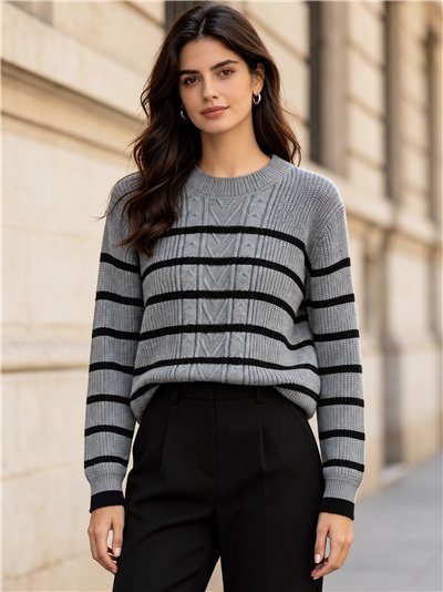 Jersey de punto trenzado con rayas