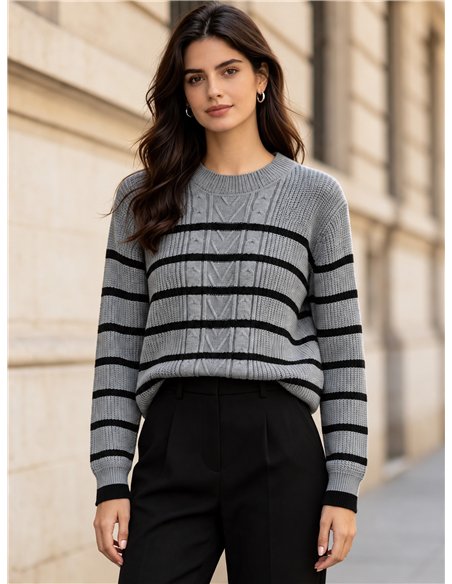 Jersey de punto trenzado con rayas