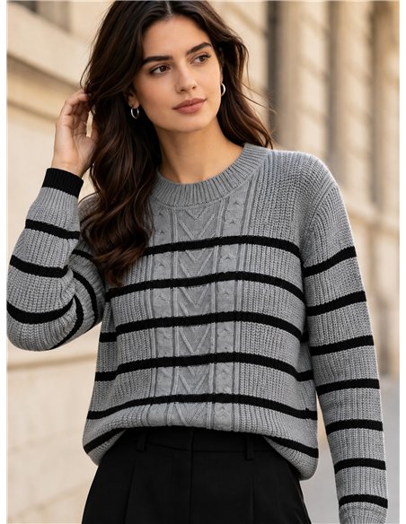Jersey de punto trenzado con rayas