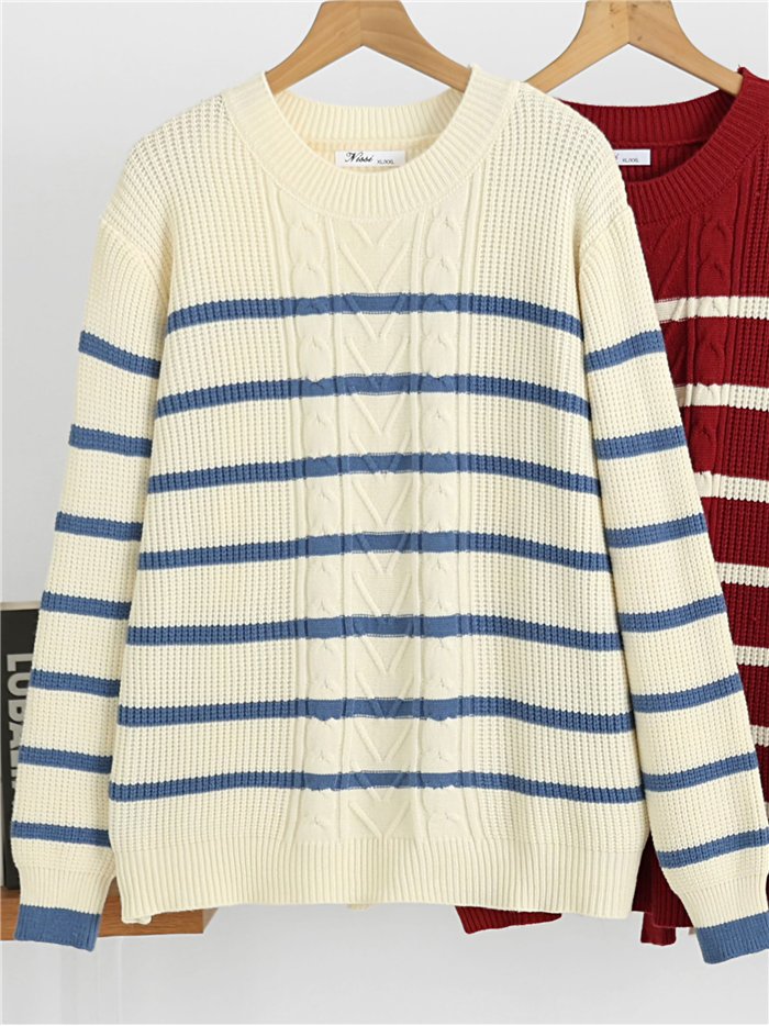 Jersey de punto trenzado con rayas
