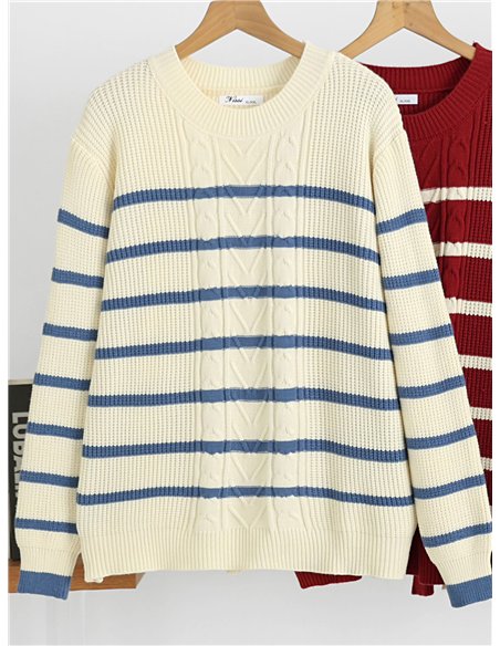 Jersey de punto trenzado con rayas