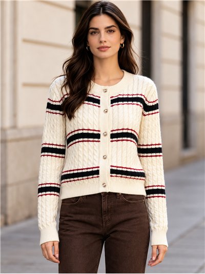 Chaqueta de punto trenzado rayas