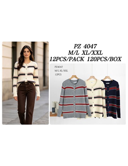 Chaqueta de punto trenzado rayas