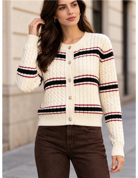 Chaqueta de punto trenzado rayas