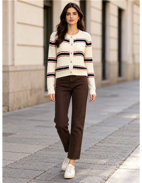 Chaqueta de punto trenzado rayas