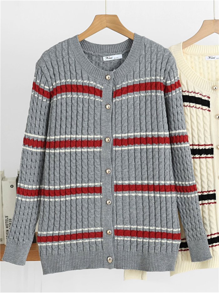 Chaqueta de punto trenzado rayas
