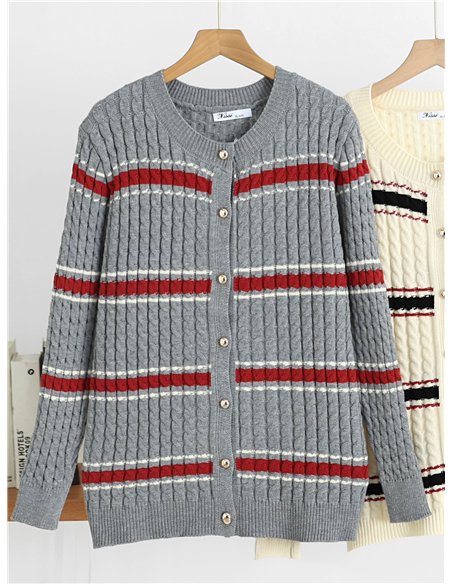 Chaqueta de punto trenzado rayas