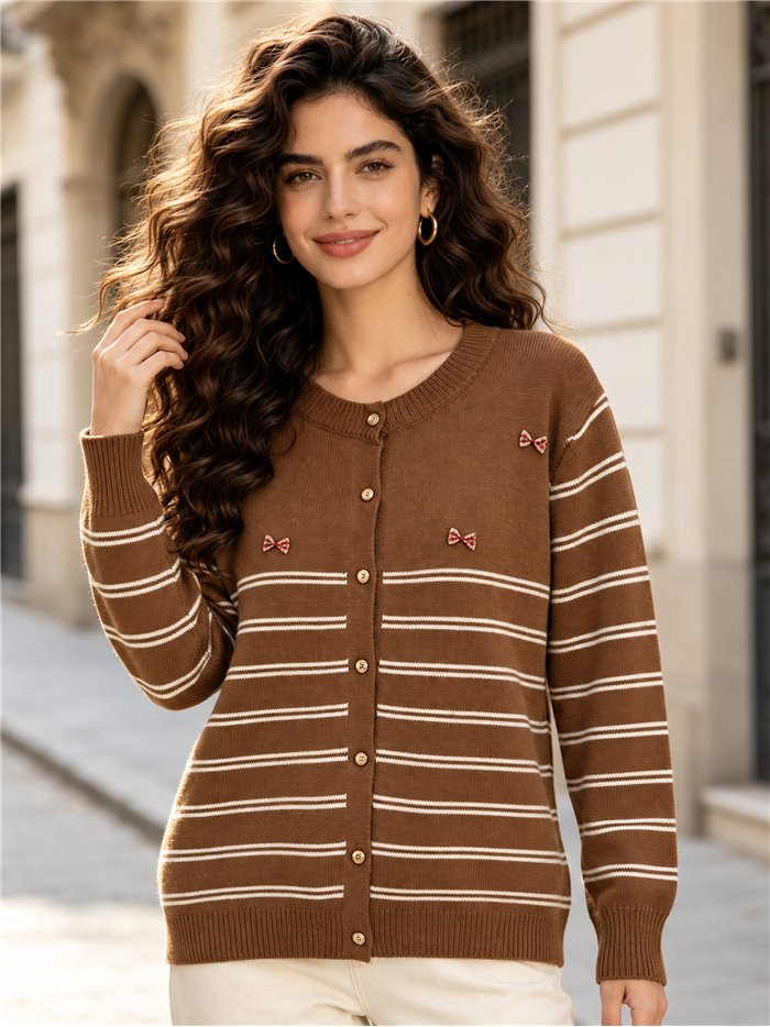 Chaqueta de punto rayas con lazos