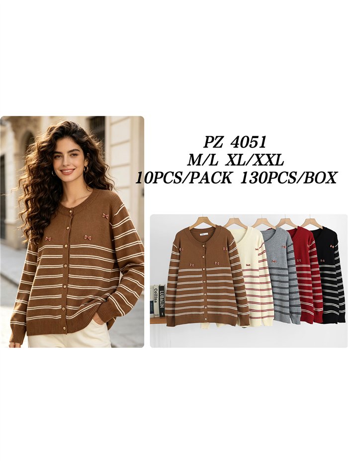 Chaqueta de punto rayas con lazos