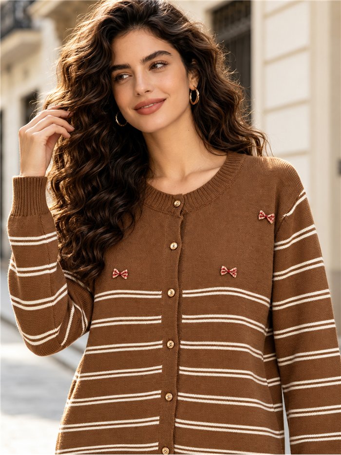 Chaqueta de punto rayas con lazos