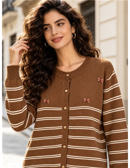 Chaqueta de punto rayas con lazos