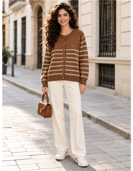 Chaqueta de punto rayas con lazos