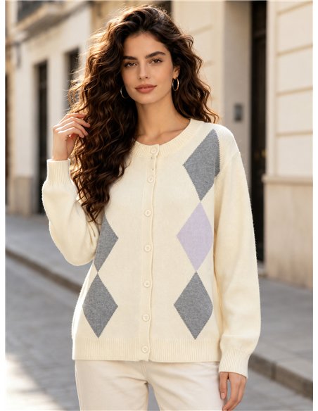 Argyle knit cardigan