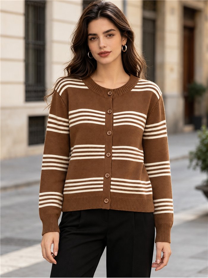 Horizontal stripe knit cardigan