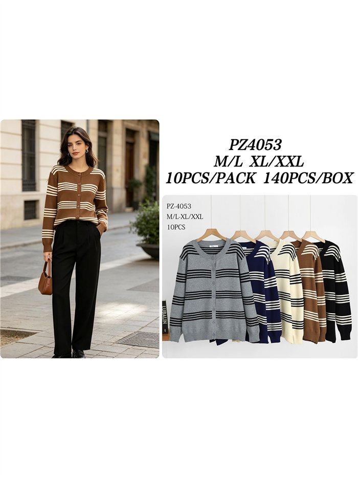 Horizontal stripe knit cardigan