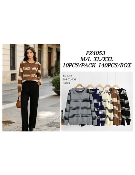 Horizontal stripe knit cardigan