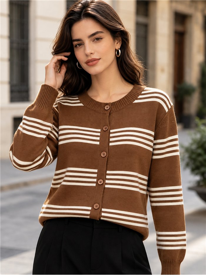 Horizontal stripe knit cardigan