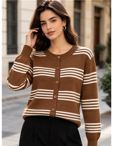Horizontal stripe knit cardigan