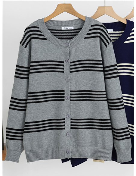 Horizontal stripe knit cardigan