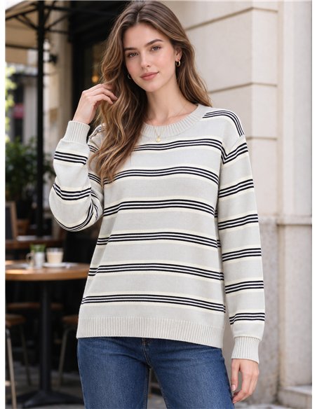 Fein gestreifter Strickpullover