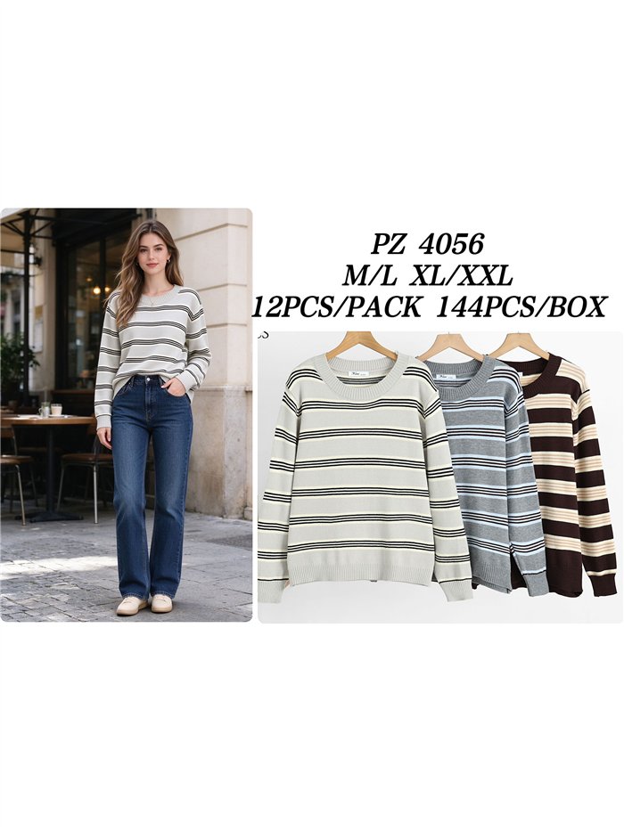 Fein gestreifter Strickpullover