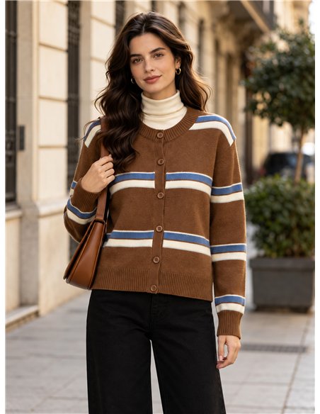 Chaqueta de punto rayas en contraste