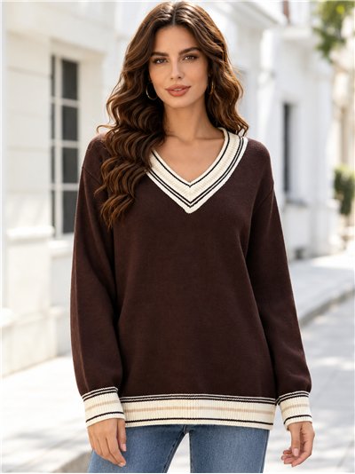 Jersey de punto cuello pico ribeteado