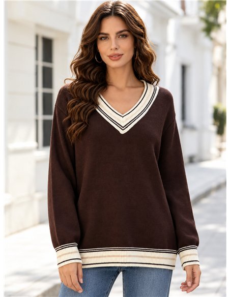 Jersey de punto cuello pico ribeteado