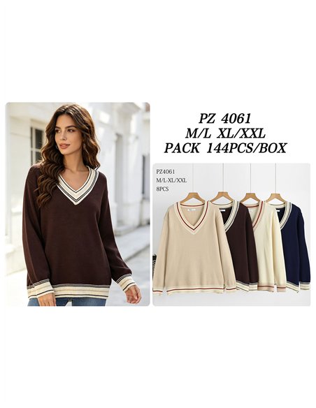 Jersey de punto cuello pico ribeteado