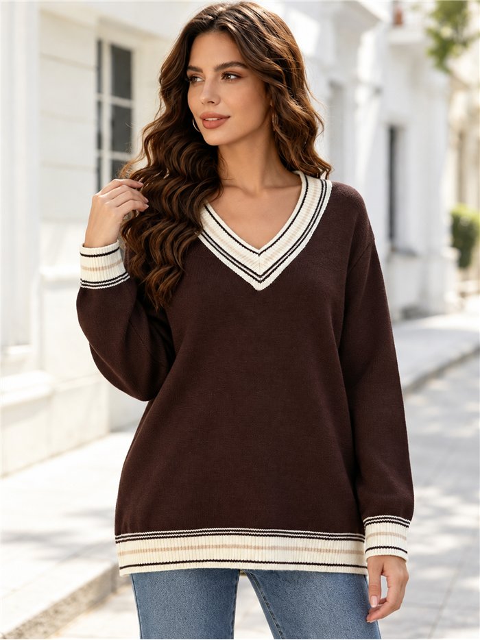 Jersey de punto cuello pico ribeteado