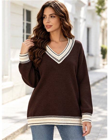 Jersey de punto cuello pico ribeteado
