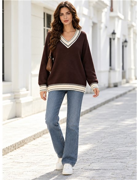 Jersey de punto cuello pico ribeteado