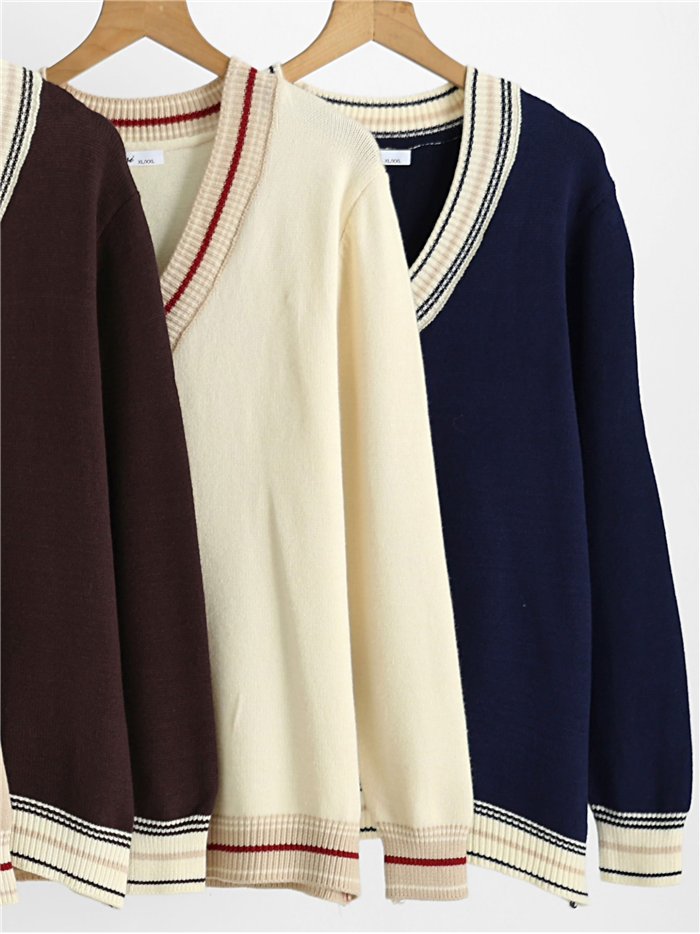 Jersey de punto cuello pico ribeteado