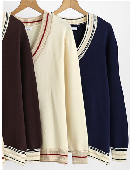 Jersey de punto cuello pico ribeteado