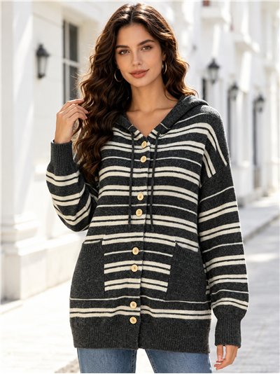 Chaqueta de punto con capucha rayas