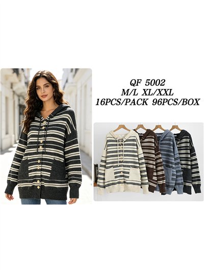 Chaqueta de punto con capucha rayas 2
