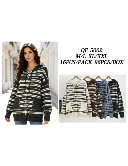 Chaqueta de punto con capucha rayas